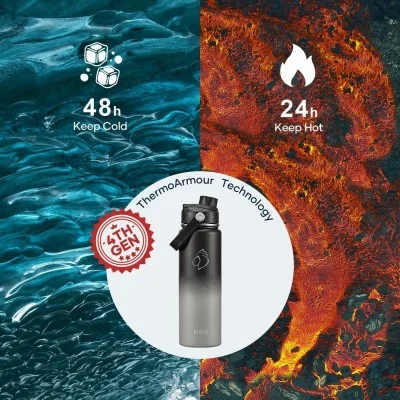 Buzio Duet Series Water Bottle with 2 Lids and Sleeve 700ML - Shadow